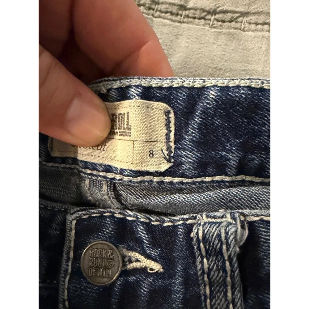 Rock & Roll Denim Girls Bootcut Jeans Dark Wash Embroidered Pockets Size 8